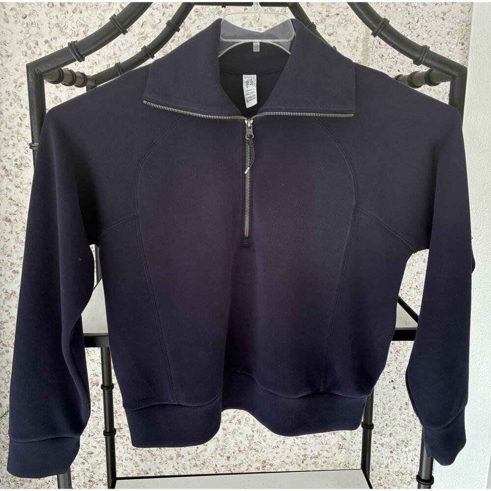 Spanx Air Essential 1/2 Zip Pullover Womens Large Relaxed Blue Soft Athleisure